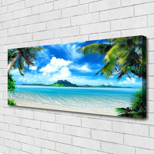 Tablou pe panza canvas Palm Sea peisaj copac Maro Verde Albastru