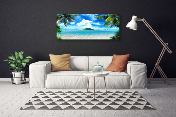 Tablou pe panza canvas Palm Sea peisaj copac Maro Verde Albastru