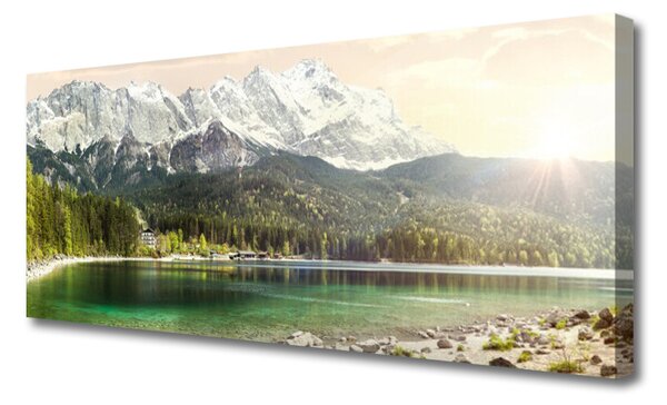 Tablou pe panza canvas Mountain Lake Forest Peisaj Alb Gri Verde