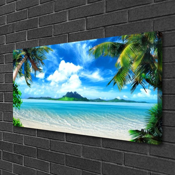 Tablou pe panza canvas Palm Sea peisaj copac Maro Verde Albastru