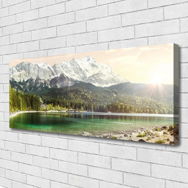Tablou pe panza canvas Mountain Lake Forest Peisaj Alb Gri Verde