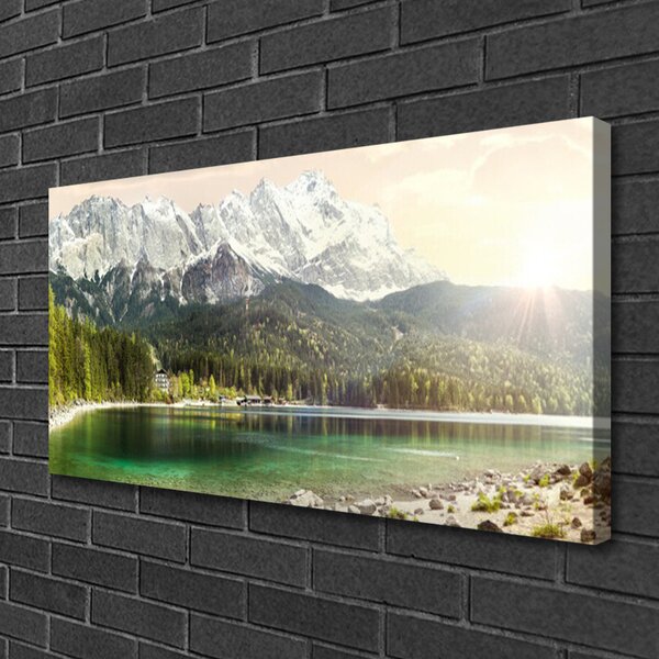 Tablou pe panza canvas Mountain Lake Forest Peisaj Alb Gri Verde