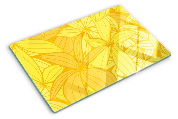 Tocător din sticlă Frunze galbene în stil tropical