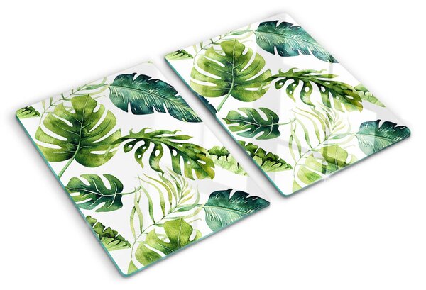 Tocător sticlă Frunze de Monstera în nuanțe de verde