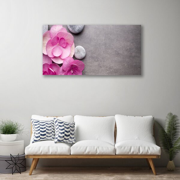 Tablou pe panza canvas Pietrele florale flori roz gri