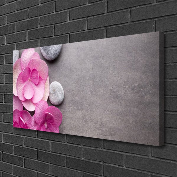 Tablou pe panza canvas Pietrele florale flori roz gri