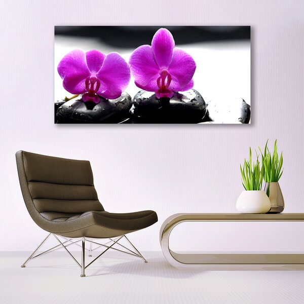 Tablou pe panza canvas Pietrele florale flori roz negru