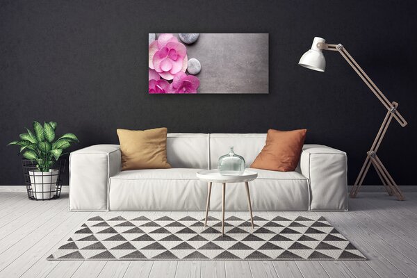 Tablou pe panza canvas Pietrele florale flori roz gri