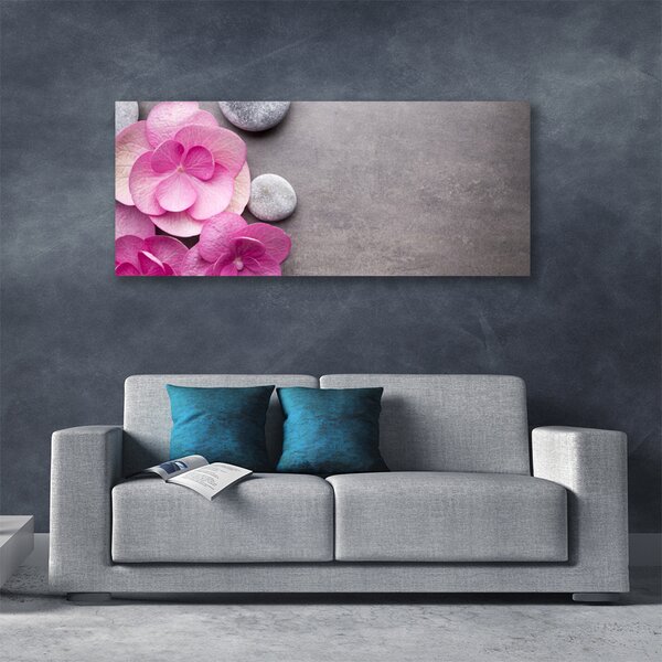 Tablou pe panza canvas Pietrele florale flori roz gri