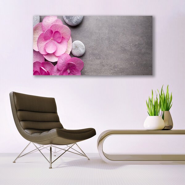 Tablou pe panza canvas Pietrele florale flori roz gri