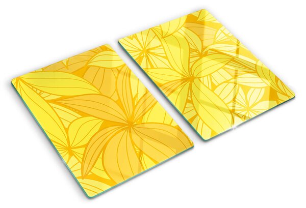 Tocător din sticlă Frunze galbene în stil tropical