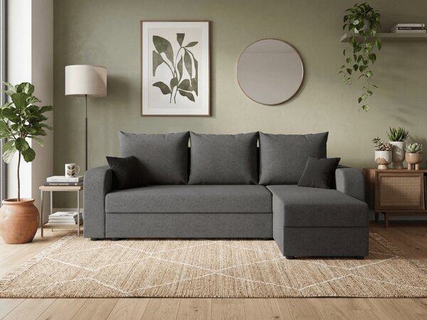 Coltar extensibil de colt VALERIO, gri inchis, reversibil, 238x140 cm + 2 perne GRATUIT