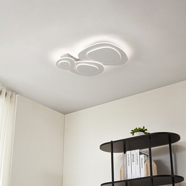 Lindby Plafonieră LED Delar, 60 x cm, CCT, dimabil, reglabil, Alb, Camera de zi / sufragerie, Plastic, Modern