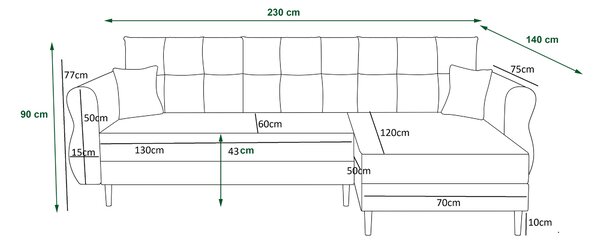 Canapea extensibila de colt SILVIANO, gri, reversibila, 230x140 cm