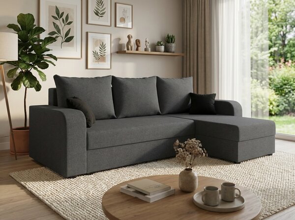 Coltar extensibil de colt VALERIO, gri inchis, reversibil, 238x140 cm + 2 perne GRATUIT