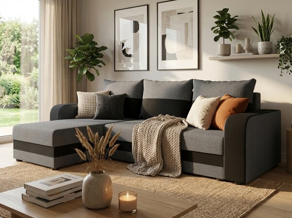 Coltar extensibil de colt VALERIO, gri inchis/antracit, reversibil, 238x140 cm + 2 perne GRATUIT