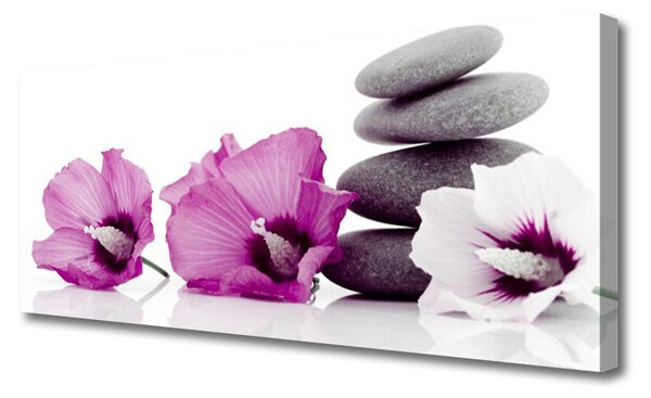 Tablou pe panza canvas Floare pietre Floral Roz Alb Gri