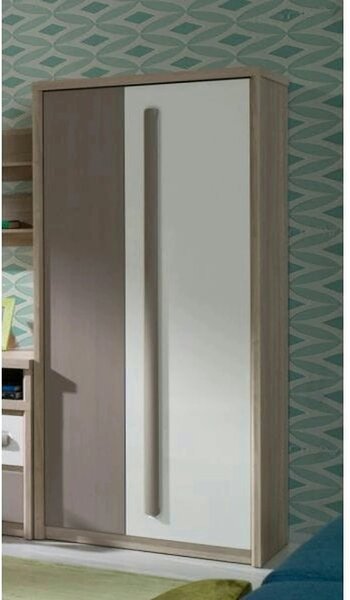 Dulap ROMA 1, stejar/alb lucios/gri mat, PAL laminat/insertii PVC, cu