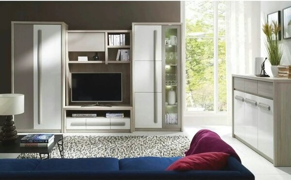 Dulap ROMA 1, stejar/alb lucios/gri mat, PAL laminat/insertii PVC, cu