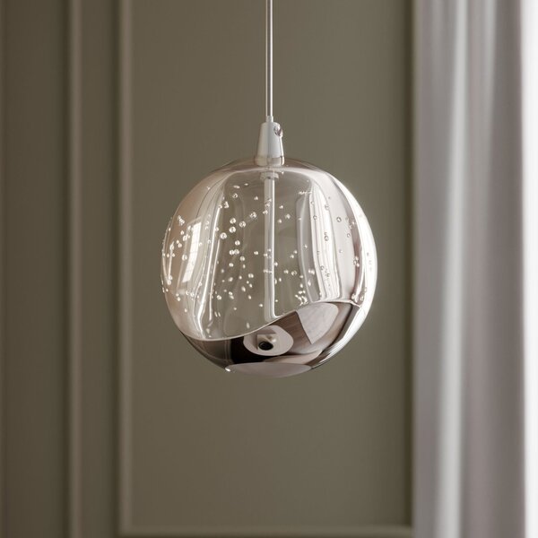 Lucande Lampă suspendată LED Hayley, Ø 9 cm, crom, sticlă, Transparent, Camera de zi / sufragerie, Sticlă, Modern