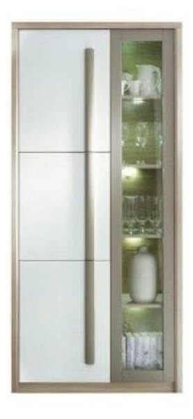 Vitrina living moderna ROMA 2, stejar Ferrara/alb lucios/gri mat, PAL/