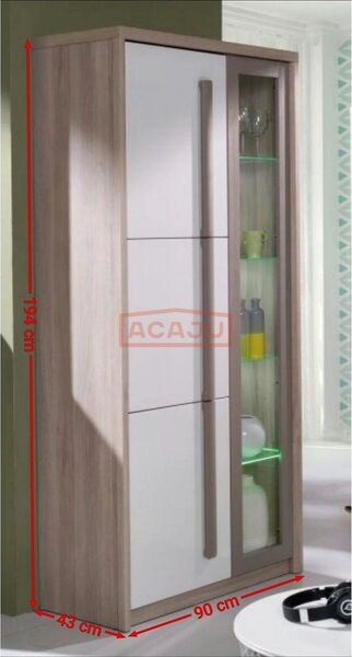 Vitrina living moderna ROMA 2, stejar Ferrara/alb lucios/gri mat, PAL/