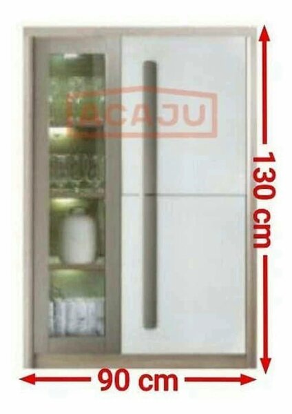 Comoda ROMA 2A, alb/stejar, PAL/PVC/sticla, 90x43x130 cm