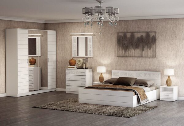 Dormitor Atena alb cu uși din MDF alb