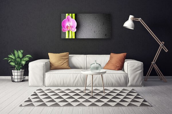 Tablou pe panza canvas Bamboo Tube floare verde florale roz