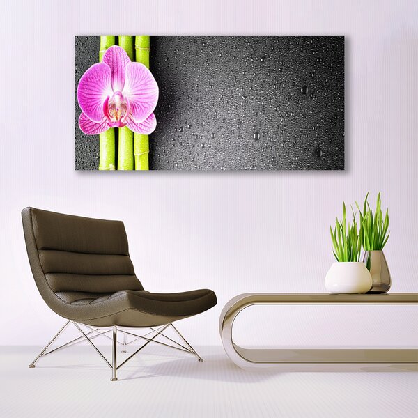 Tablou pe panza canvas Bamboo Tube floare verde florale roz