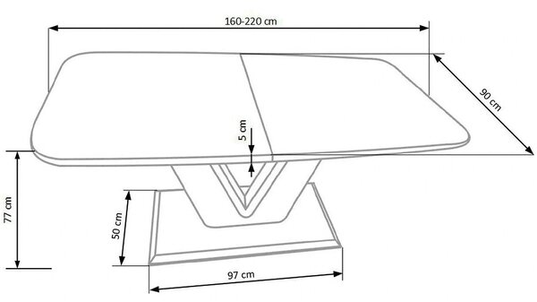 Masa extensibila MISTRAL, alb, 160/220x90x77 cm