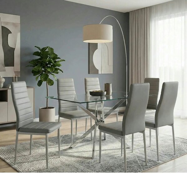 Scaun tapitat H261, gri/aluminiu, piele ecologica/metal, 40X38X96 cm