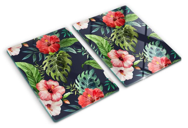 Tocător din sticlă Flori tropicale cu frunze