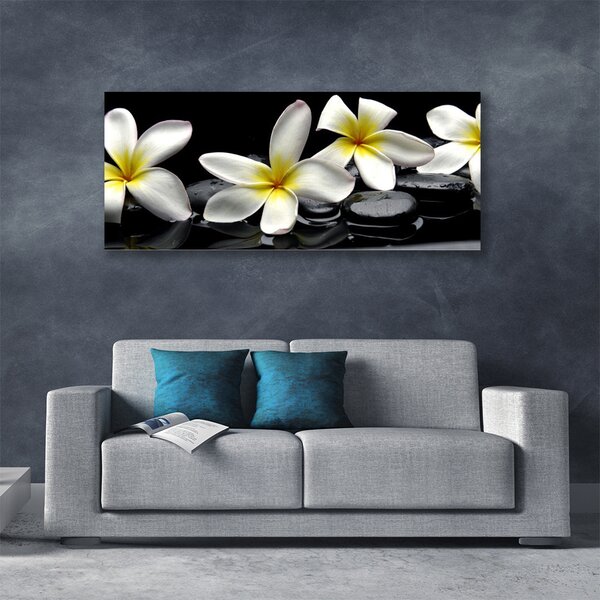 Tablou pe panza canvas Flori Pietre Floral Verde Alb Negru