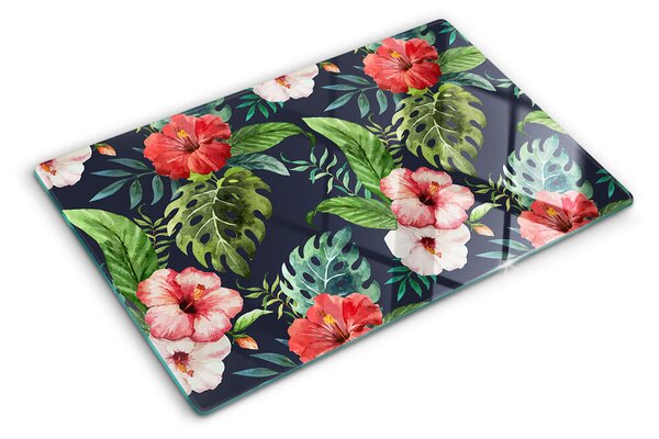 Tocător din sticlă Flori tropicale cu frunze