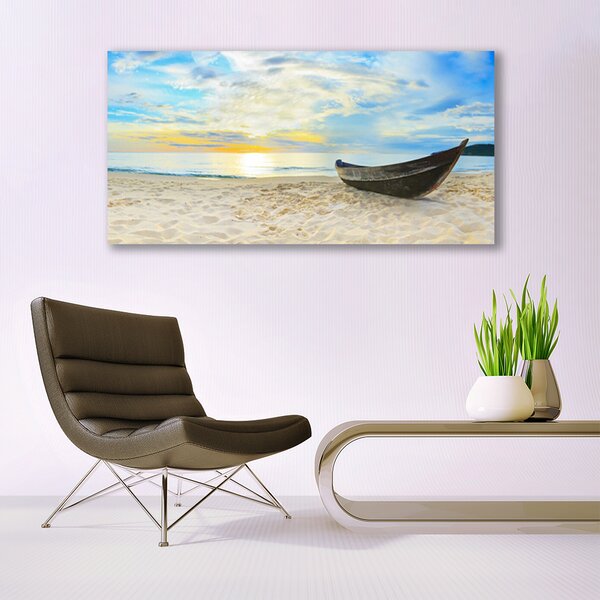 Tablou pe sticla Barca Beach Peisaj Gri Maro