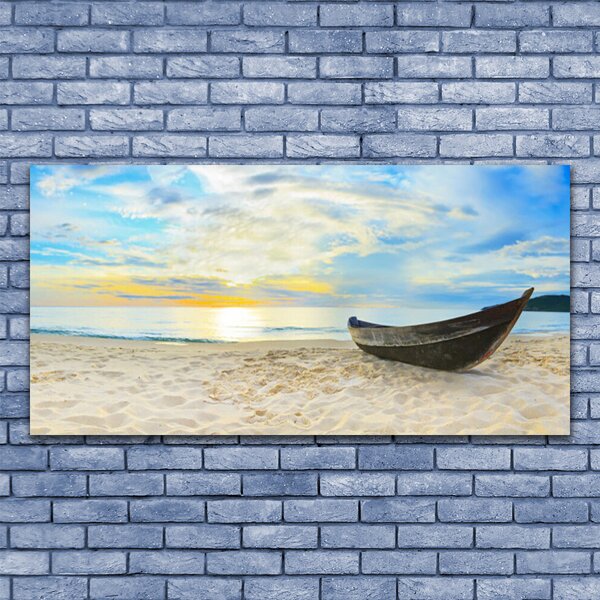 Tablou pe sticla Barca Beach Peisaj Gri Maro