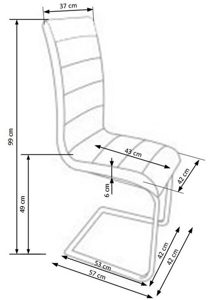 Scaun tapitat K132, alb/negru/crom, piele ecologica/metal, 42X57X99 CM