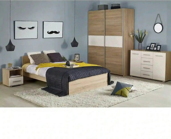 Dulap LIMA S1, alb/stejar sonoma, PAL laminat, cu 2 usi, 153x58x210 cm