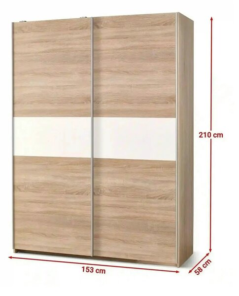 Dulap LIMA S1, alb/stejar sonoma, PAL laminat, cu 2 usi, 153x58x210 cm