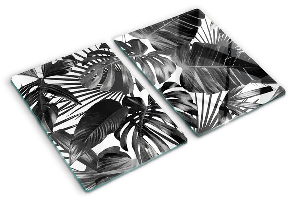 Tocător din sticlă Frunze tropicale în alb și negru