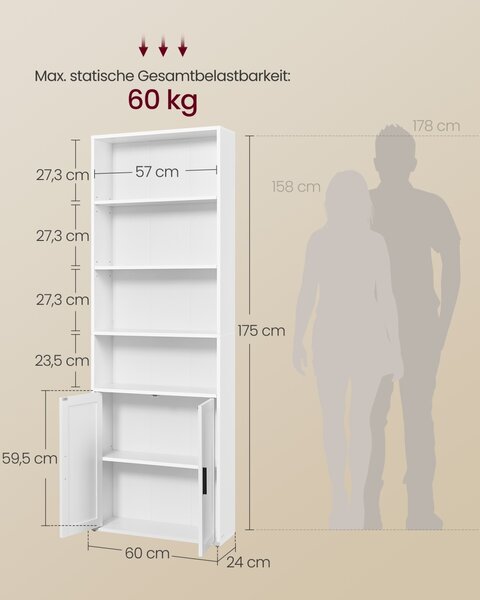 Biblioteca, Alba, Alb, 24x60x175 cm