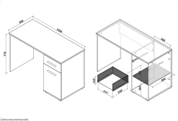 Birou Lima B1, alb, PAL melaminat, 120X55X77 CM