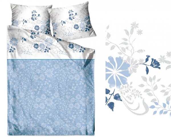 Lenjerie de pat din bumbac albastru cu flori 3 părți: 1ks 200x220 + 2ks 70 cmx80