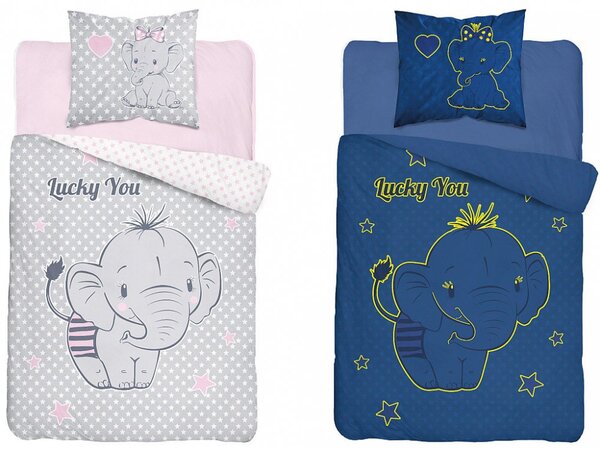 Lenjerie de pat pentru copii, care străluceşte în întuneric, gri închis cu elefant 2 părți: 1buc 160 cmx200 + 1buc 70 cmx80