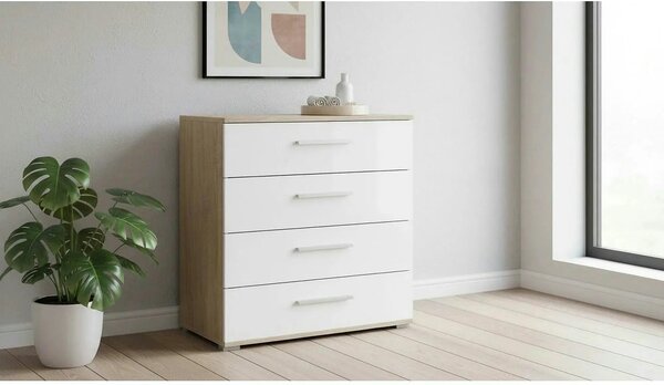 Comoda LIMA KM3, alb/stejar sonoma, PAL, 77x40x82 cm