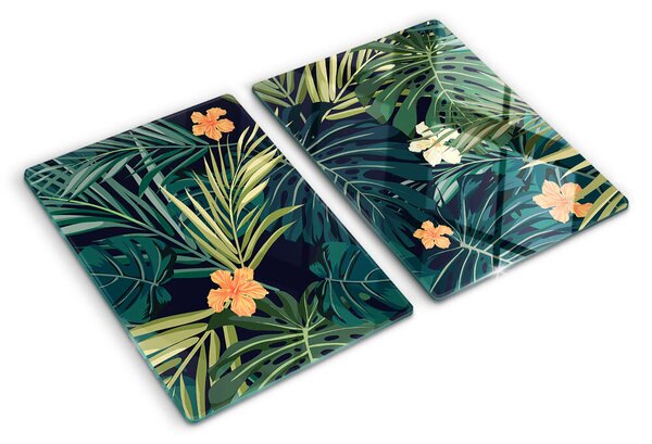 Tocător sticlă Model tropical cu frunze și flori