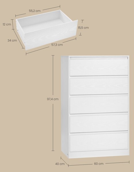 Comoda cu sertare, Lidia, Alb, 60x40x97.4 cm
