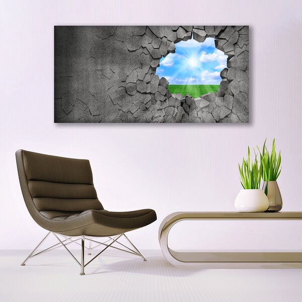 Tablou pe sticla Hole Grass Sky Art Gri Albastru Verde