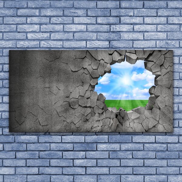 Tablou pe sticla Hole Grass Sky Art Gri Albastru Verde